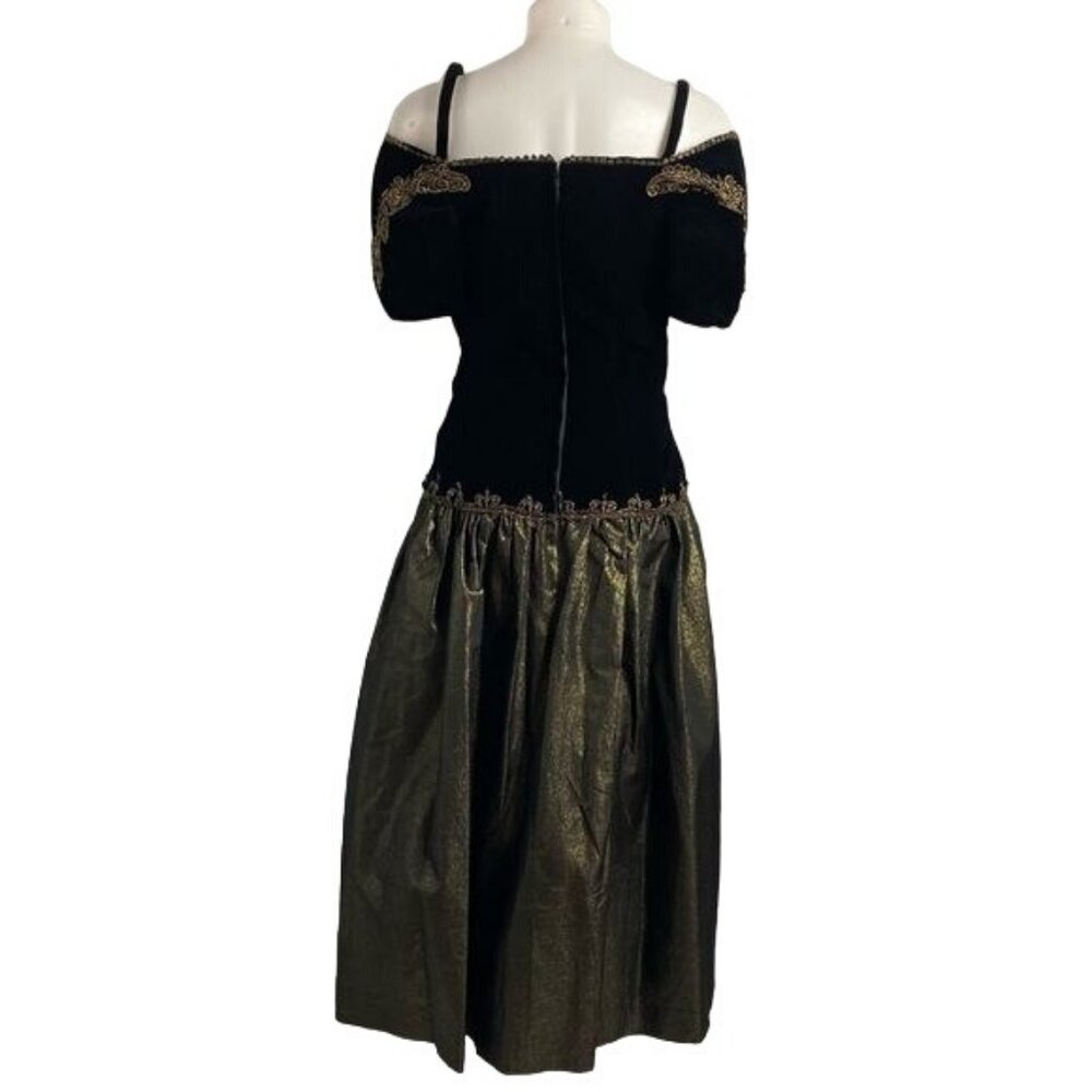 Vintage Cachet Bari Protas Prom Dress Black Velvet Gold Shimmery Evening Gown US - Picture 11 of 13